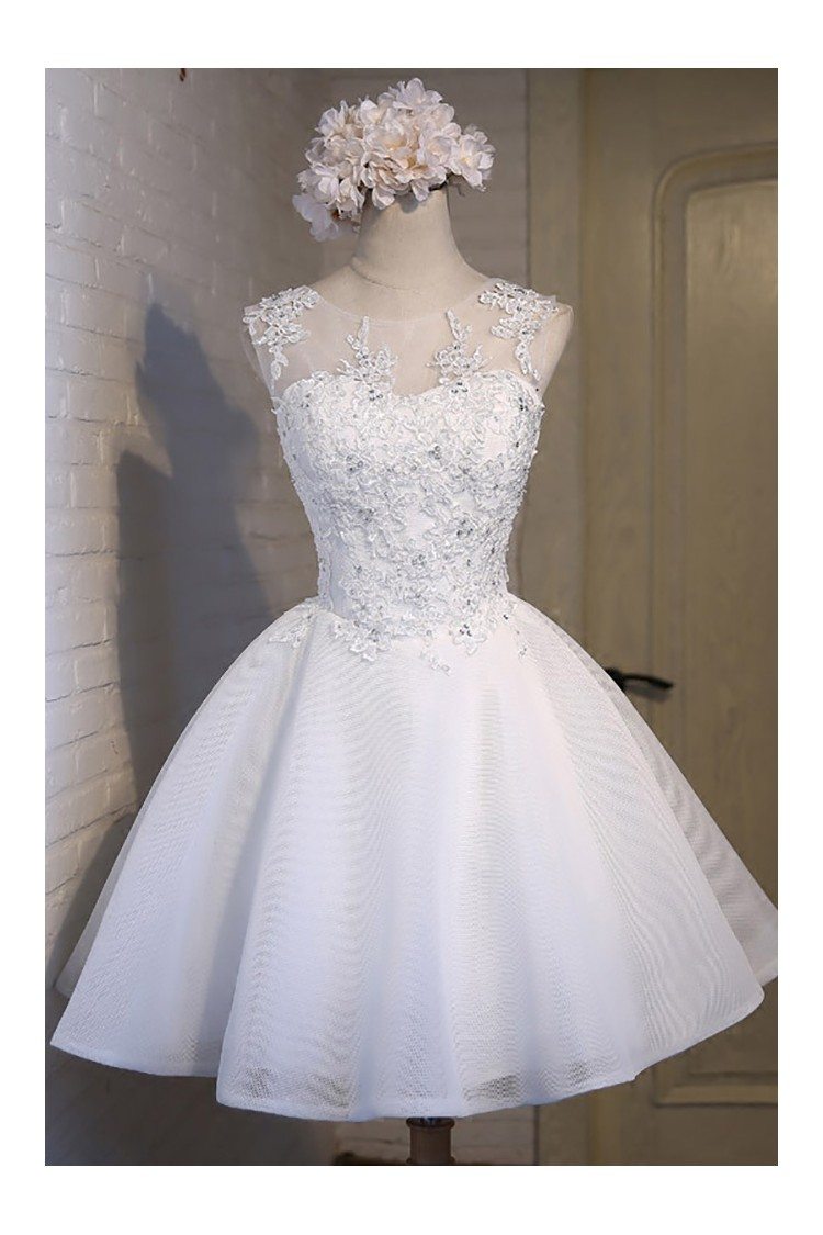 Gorgeous White Ballgown Lace Short Prom Party Dress Sleeveless - $108.9 ...