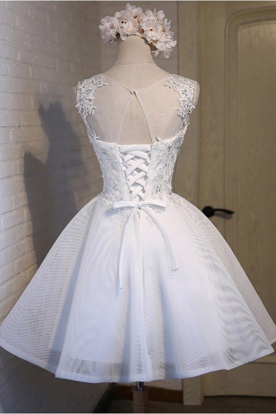 Gorgeous White Ballgown Lace Short Prom Party Dress Sleeveless - $93.06 ...