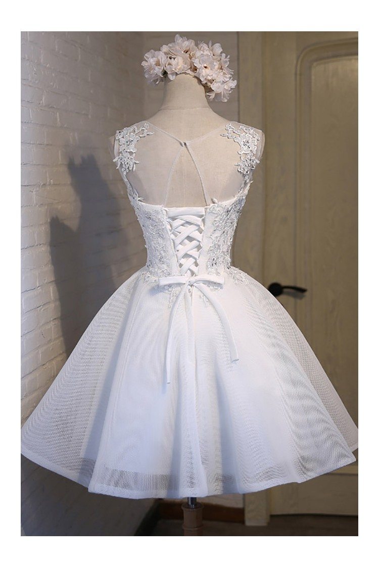 Gorgeous White Ballgown Lace Short Prom Party Dress Sleeveless - $93.06 ...