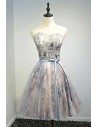Beaded Floral Strapless Short Formal Party Dress With Sash - MDS17069