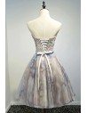 Beaded Floral Strapless Short Formal Party Dress With Sash - MDS17069