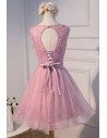 Pink Round Neck Beaded Short Homecoming Party Dress With Beading - MDS17070