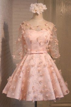 Cute Short Pink Homecoming Party Dress With Petals - MDS17072