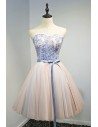 Blue With Pink Short Party Dress Sweetheart With Sash - MDS17073