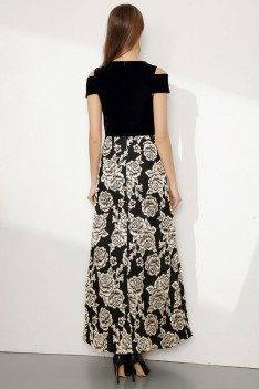 Embroidery Floral Black Long Formal Dress With Cold Shoulder - CK767