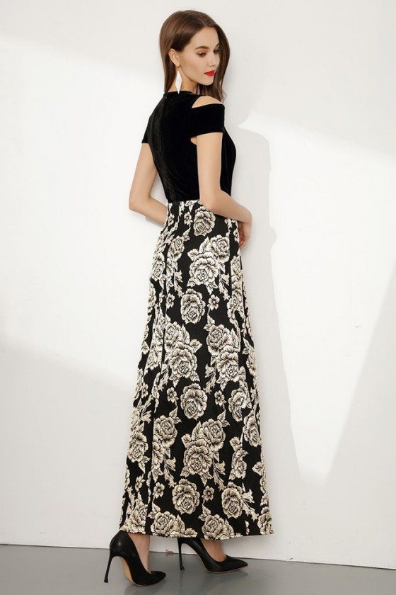 Embroidery Floral Black Long Formal Dress With Cold Shoulder - $80 # ...