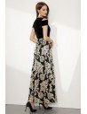 Embroidery Floral Black Long Formal Dress With Cold Shoulder - CK767