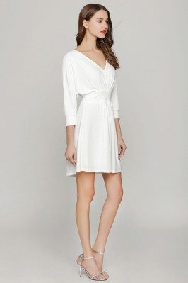 Simple Short White V Neck Prom Dress With Dolman Sleeves - $53 #DK397 ...