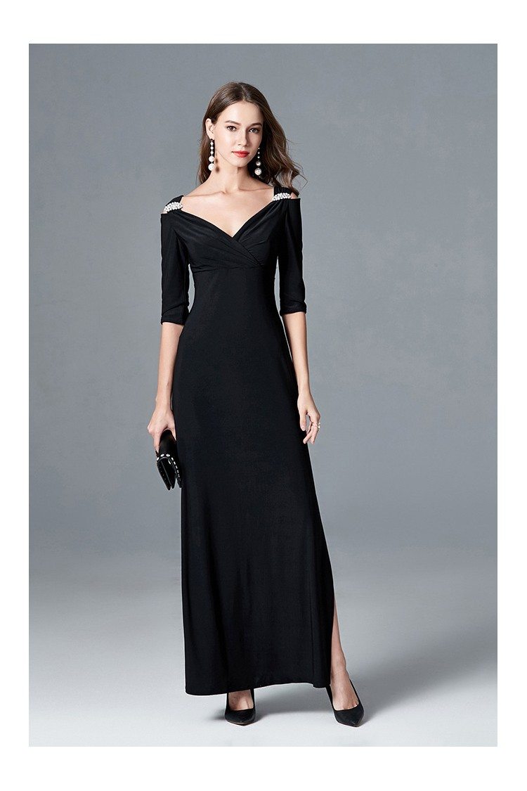 v neck gown with sleeves