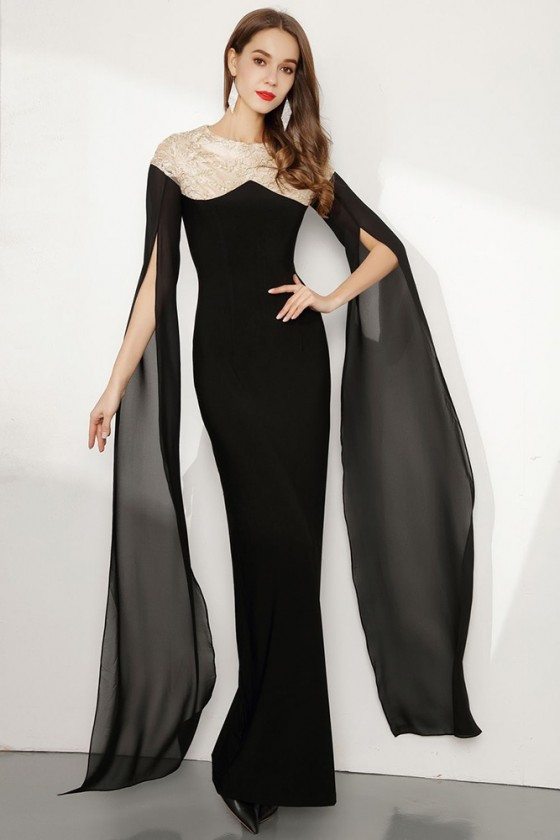 Slender Black Long Sleeved Prom Dress With Lace Top - $92 #CK766 ...