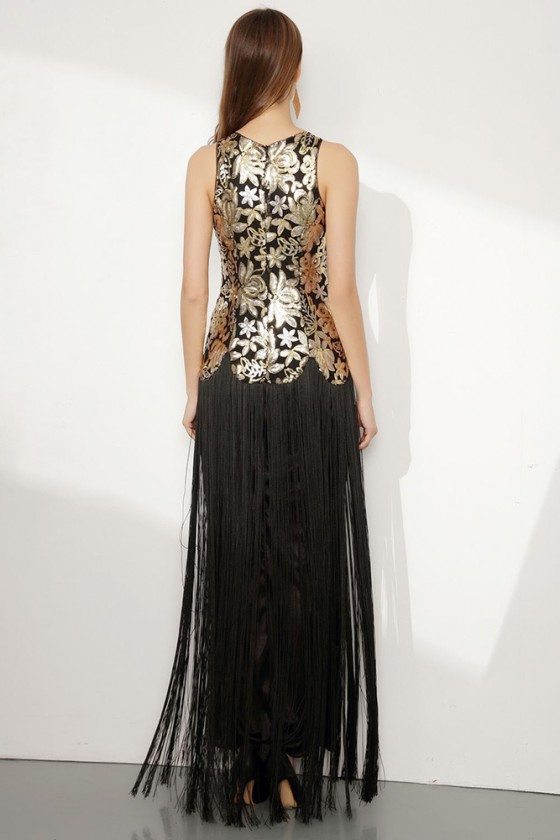 Sparkly Gold And Black Fringed Prom Dress With Sequined Bodice - $97 # ...