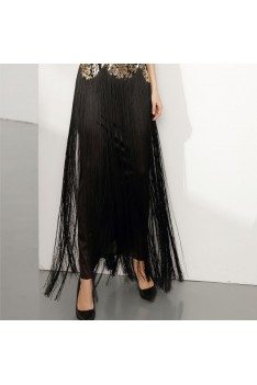 Sparkly Gold And Black Fringed Prom Dress With Sequined Bodice - CK778
