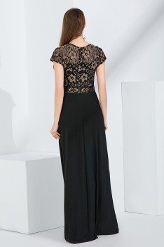 Long Black Lace Mother Of The Bride Dress With Cap Sleeves - CK250