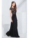 Long Black Lace Mother Of The Bride Dress With Cap Sleeves - CK250
