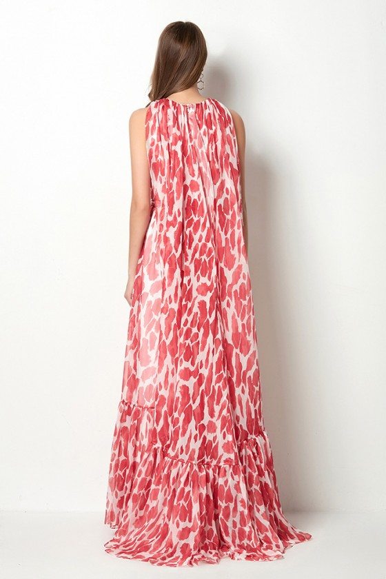 Unique Chiffon Printed Red Long Prom Dress With Puffy Cape Train - $119 ...