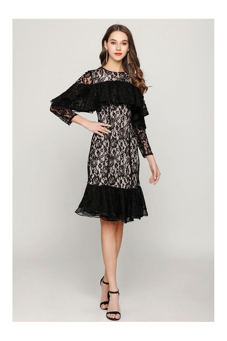 Unique Black Short Lace Prom Dress With Flounce Sleeves - $65 #DK391 ...