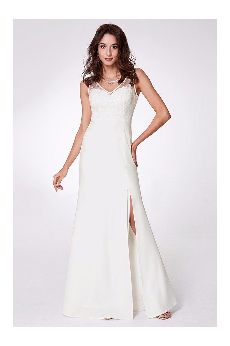 Split Long White Chiffon Evening Dress Sweetheart Lace Top - $66.74 # ...