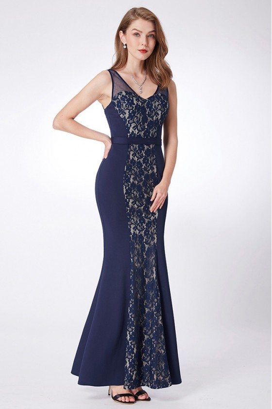 Navy Blue Long Lace Marmaid Evening Dress Fitted Sweetheart - $61 # ...