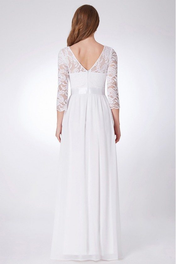 3/4 Sleeves Long White Formal Dress With Empire Waist 69 EP07412WH