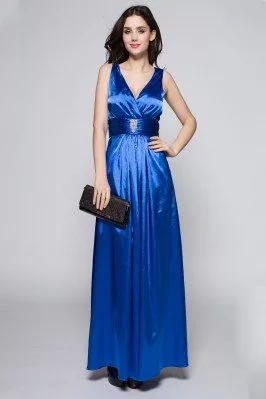 Beaded V-neck Satin Long Party Dress