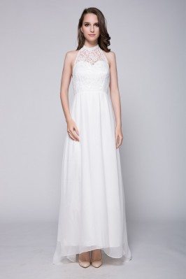 White Lace Long Halter Chiffon Dress