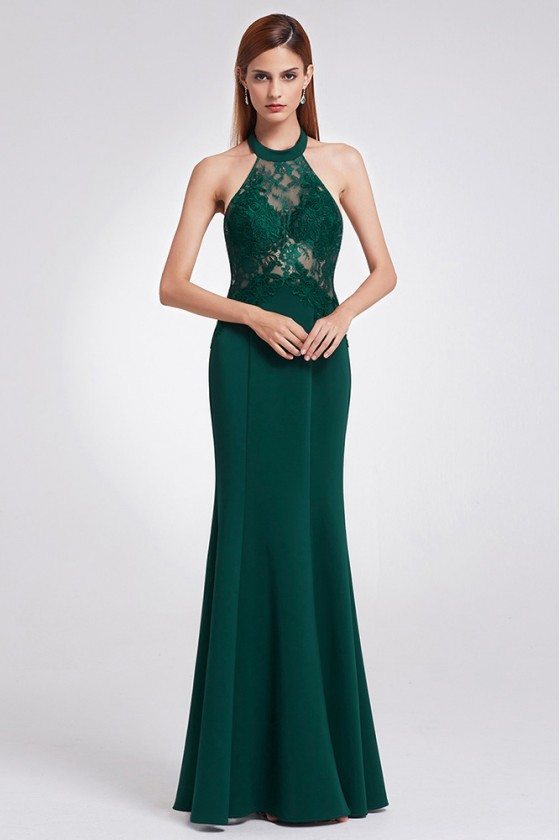 Unique Halter Lace Dark Green Fitted Evening Dress - $66.811 #EP07189DG ...