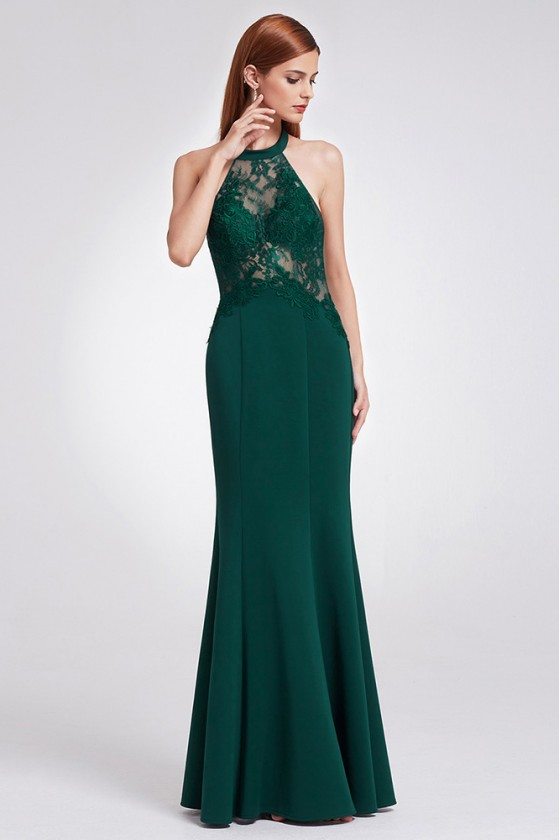 Unique Halter Lace Dark Green Fitted Evening Dress - $71 #EP07189DG ...
