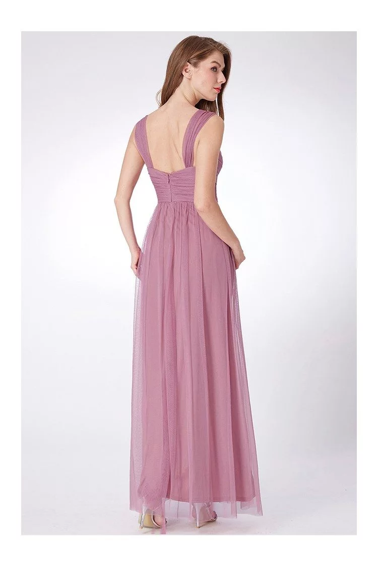 Orchid Flowy Tulle Long Bridesmaid Dress With Ruched Bodice - $57 # ...