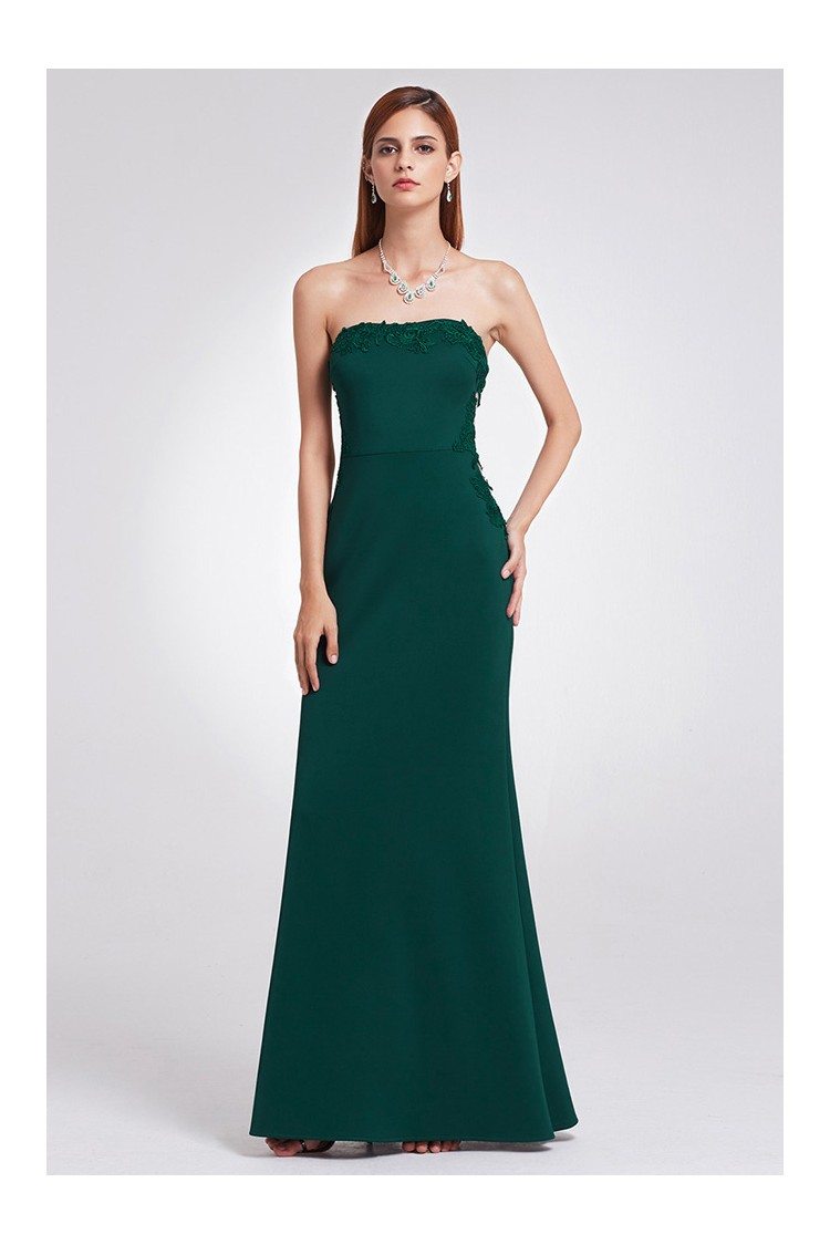 Elegant Dark Green Long Formal Dress Strapless With Lace - $71 # ...