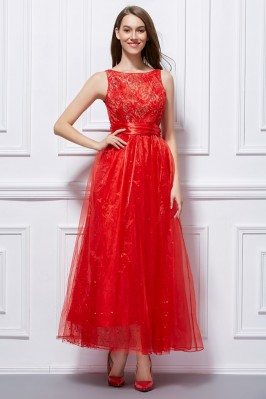 Red Tulle Long Dress With Sash Onsale