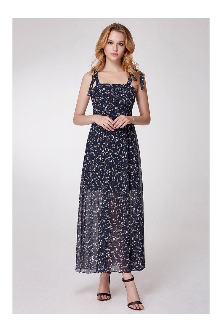 Maxi Navy Blue Flora Print Summer Casual Dress With Straps - $64 # ...