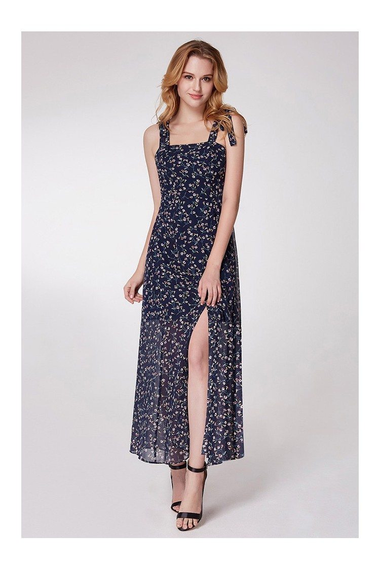 Maxi Navy Blue Flora Print Summer Casual Dress With Straps - $64 # ...