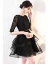 Black Lace Short Homecoming Party Dress with Ruffles Half Sleeved - MXL86033
