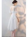 White Lace Short Party Dress High Low with Sleeves - MXL86003