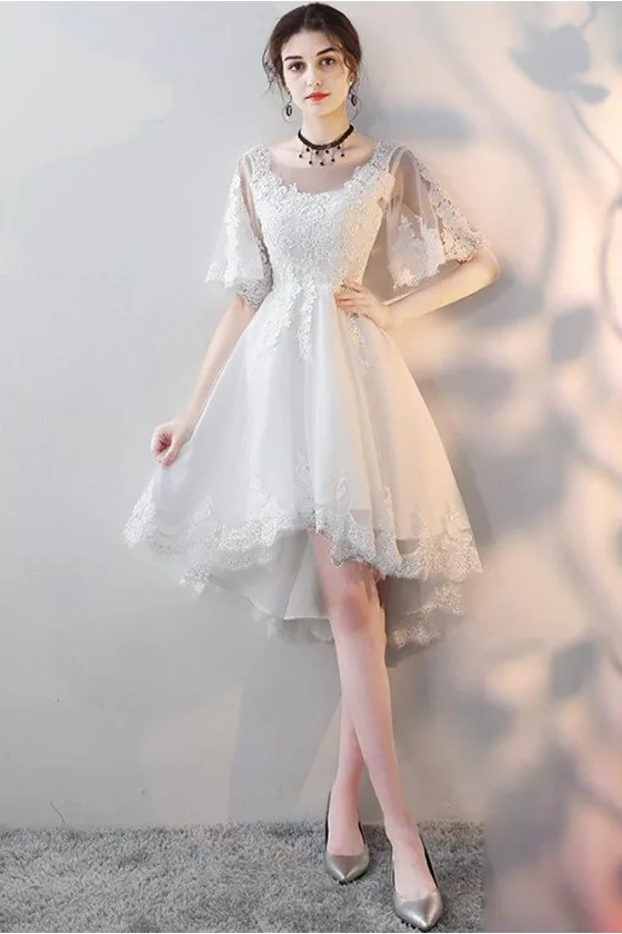 White lace dress on sale short front long back