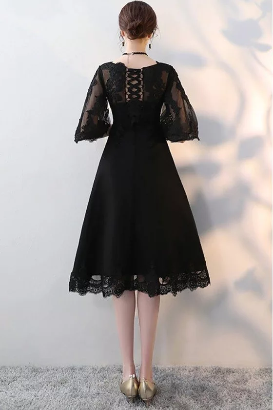 Full-Sleeve Square Neck Knee-Length Homecoming Black White Formal Dress Birthday Party Short Gowns