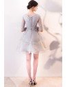 Grey Lace Ruffled Short Homecoming Dress Aline with Sleeves - MXL86074