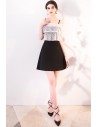 Short Black and White Homecoming Dress with Straps - MXL86084