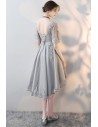 Elegant Grey Lace Homecoming Party Dress with Lace Sleeves - MXL86001