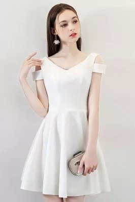 Simple Little White Short Homecoming Dress Cold Shoulder - MXL86038