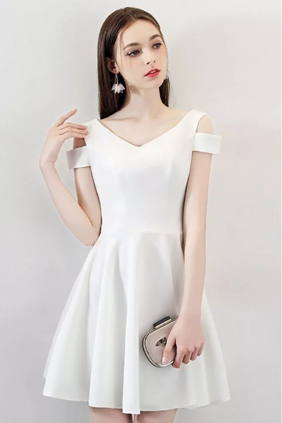 Simple Little White Short Homecoming Dress Cold Shoulder - $68.2 # ...