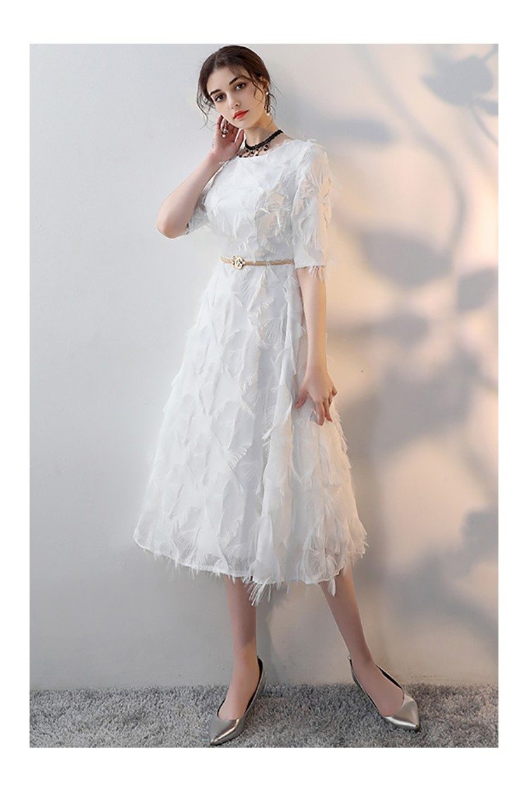 White Feathers Midi Length Party Dress with Sleeves - $69.52 #MXL86031 ...