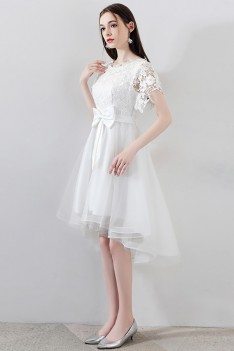 Gorgeous White Tulle Homecoming Dress High Low with Big Bow - MXL86059
