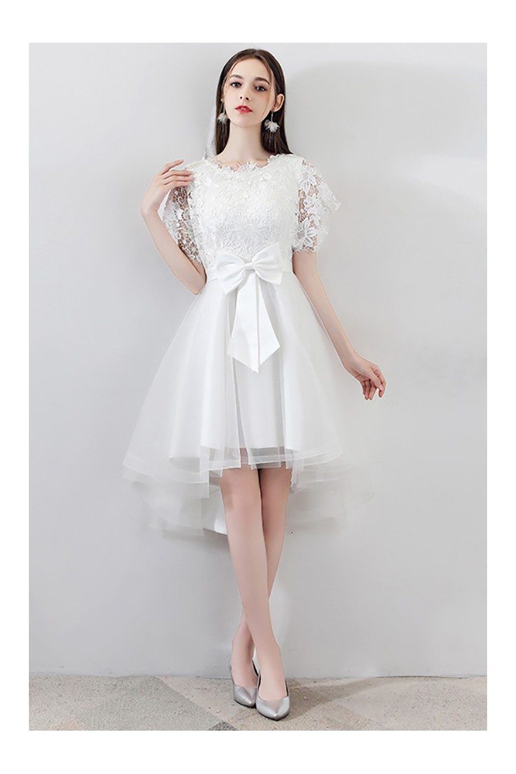 Gorgeous White Tulle Homecoming Dress High Low with Big Bow - $78.1 #