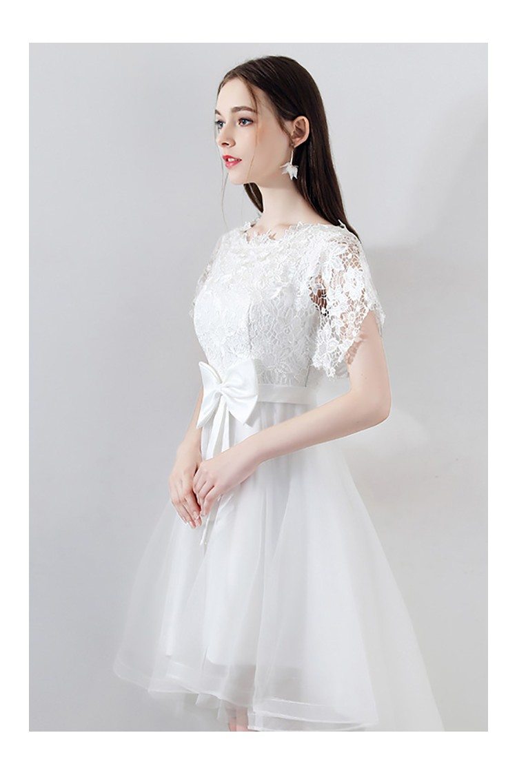 Gorgeous White Tulle Homecoming Dress High Low with Big Bow - $78.1 # ...
