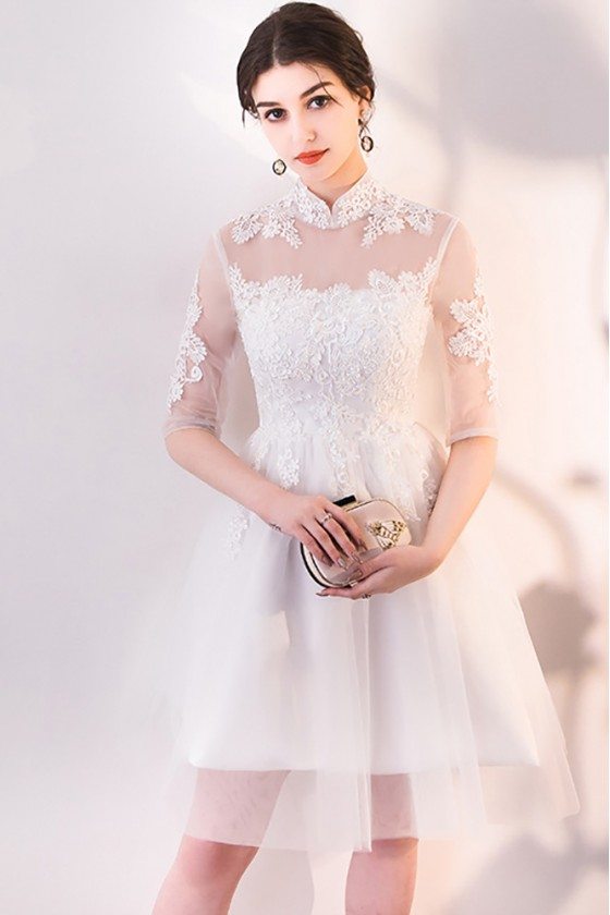 Gorgeous White Lace and Tulle Homecoming Dress with Sleeves - $78.1 # ...