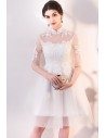 Gorgeous White Lace and Tulle Homecoming Dress with Sleeves - MXL86068