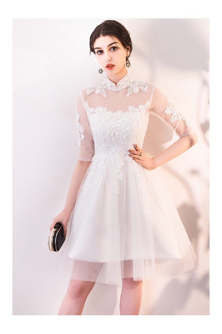 Gorgeous White Lace and Tulle Homecoming Dress with Sleeves - $78.1 # ...