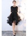 Black Tulle Homecoming Prom Dress with Lace Sleeves - MXL86007