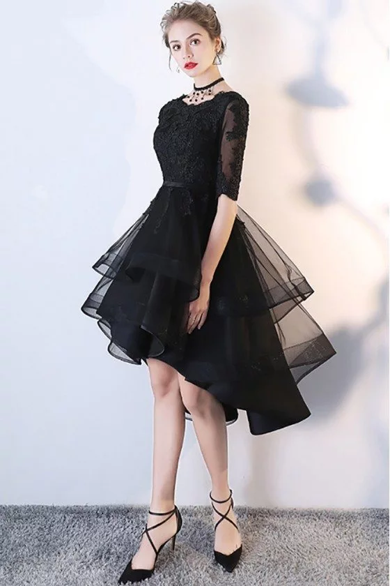 blue dress for baby girl Black tulle simple short prom dress, black homecoming dress – shdress main image 0